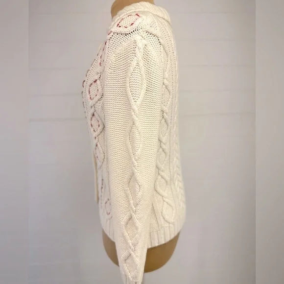 Christopher & Banks Button Down Hand Embroidered Christmas Sweater Cream/Red Med - Picture 5 of 11